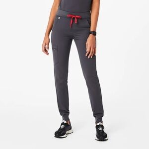 Figs Women's Jogger Pants in Gray with Red Accents